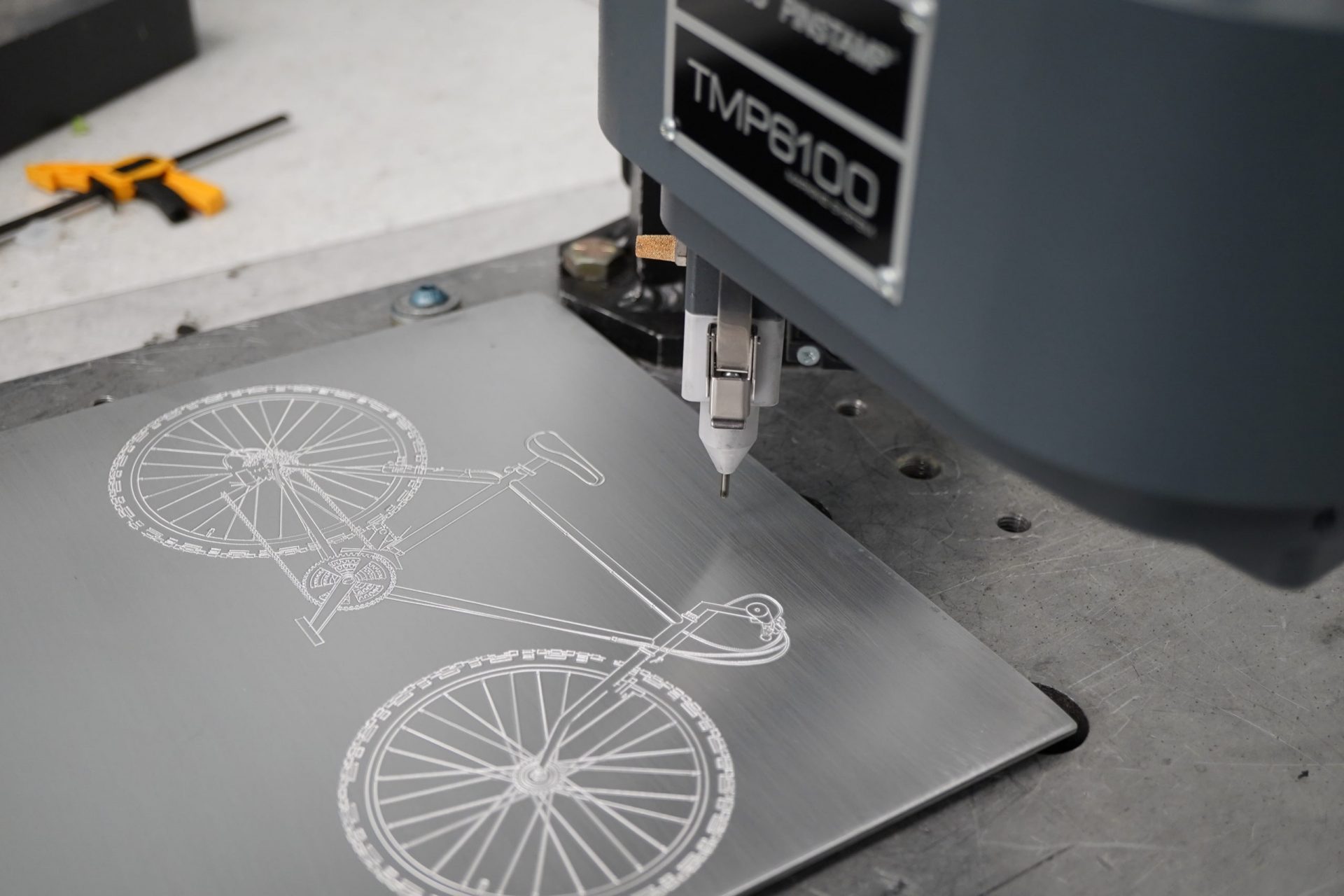 TMP6100 dot peen marking a bicycle image