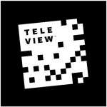 White square with black squares inside. There's black text that say "Teleview".