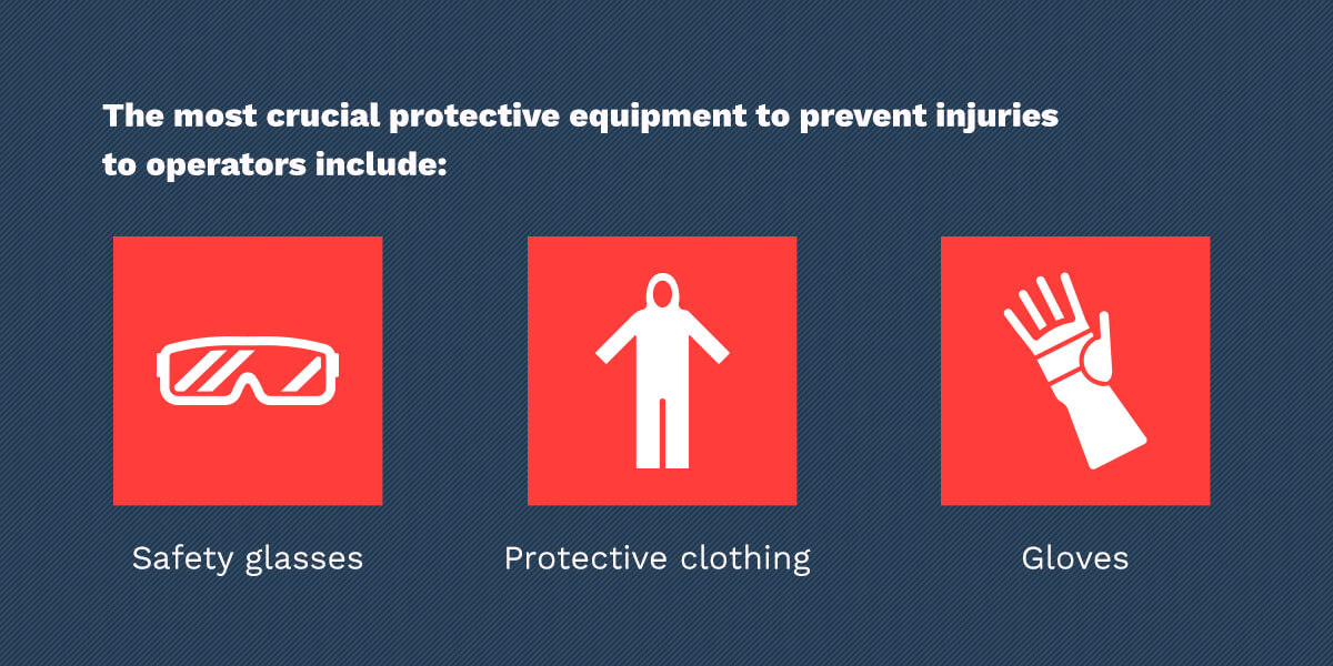 pictogrammen met veiligheidsbril, beschermende kleding en handschoenen