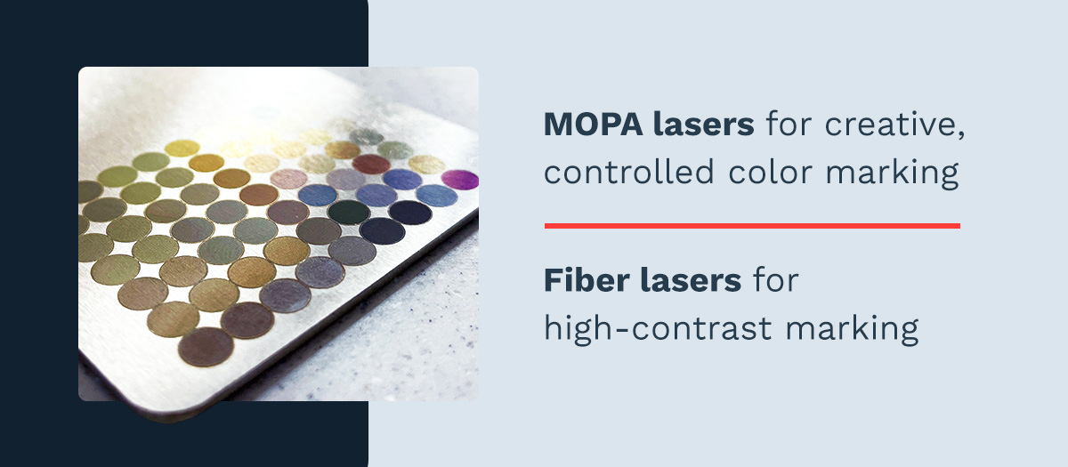 MOPA lasers for creative, controlled color marking and fiber lasers for high-contrast marking