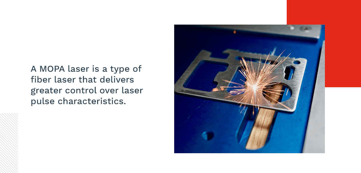A MOPA laser is a type of fiber laser that delivers greater control over laser pulse characteristics.